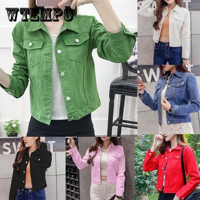 Women's Spring and Autumn Lapel Solid Color Casual Denim Buttons Blazer Large Size Casual Streetwear Short Jacket Cardigan