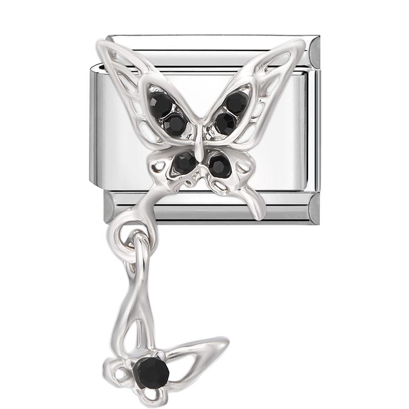 Shiny Zircon Bow Knot Cherry Heart Butterfly Pendant Italian Charm Links Fit 9mm Stainless Steel Bracelet Women DIY Making Gift