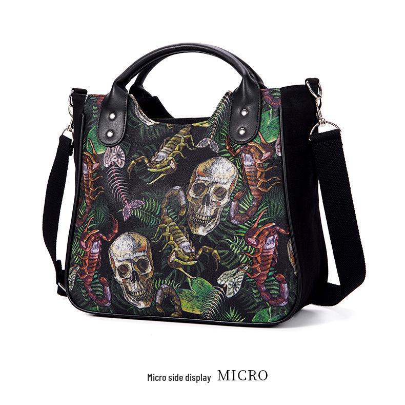 

Retro Skull Print Large Capacity Tote & Crossbody Bag 34*14*30 cm