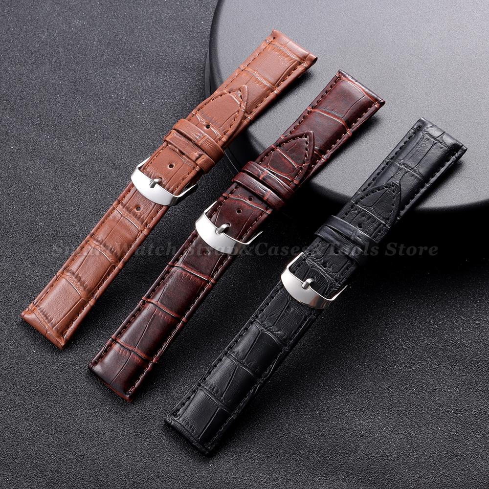 12/14/16/18/20/22/24mm Calfskin Leather Watch Straps Black Brown Soft Watchband for Women Men Business Pin Clasp Wristwatch Band