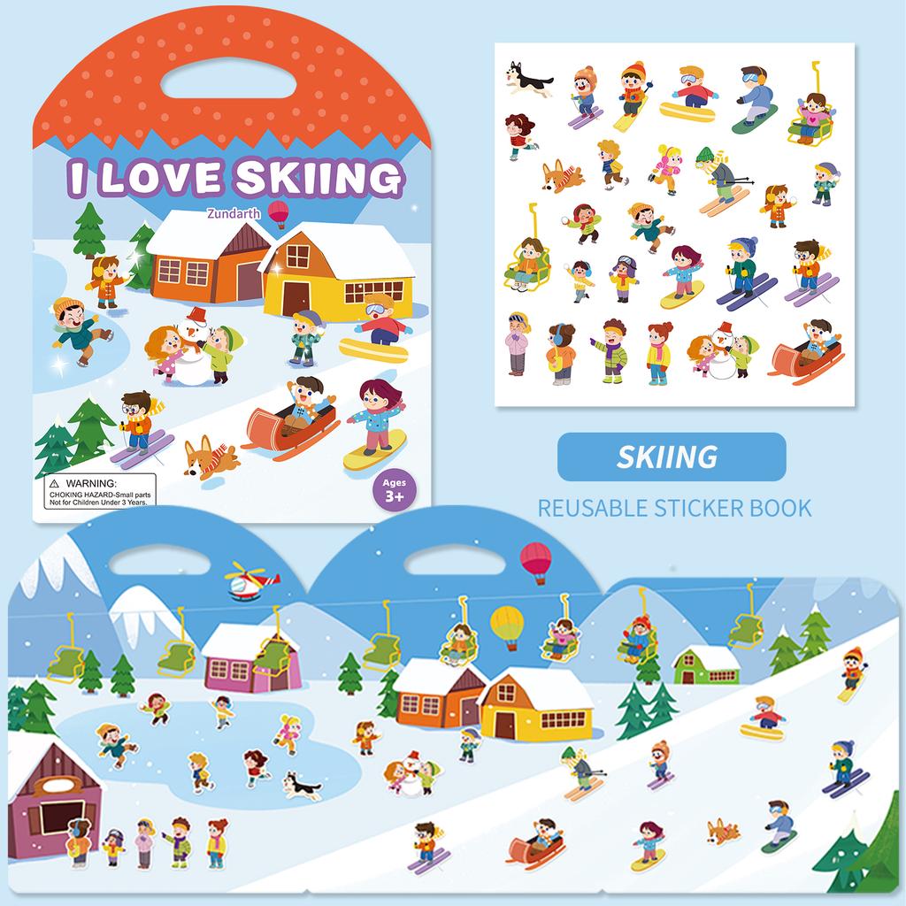 Reusable Cartoon Sticker Book Educational DIY Puzzle Toy for Kids Multiple Scenarios Classic Learning Gift for Children