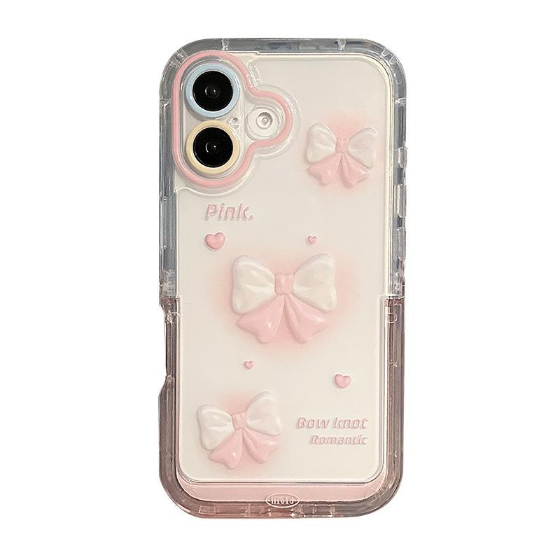 

Pink Bow Moon Stars Bracket Phone Case For iPhone 17 Pro Max 16 15 14 13 Clear Shokcproof Back Cover With Folded Holder Stand iPhone 16
