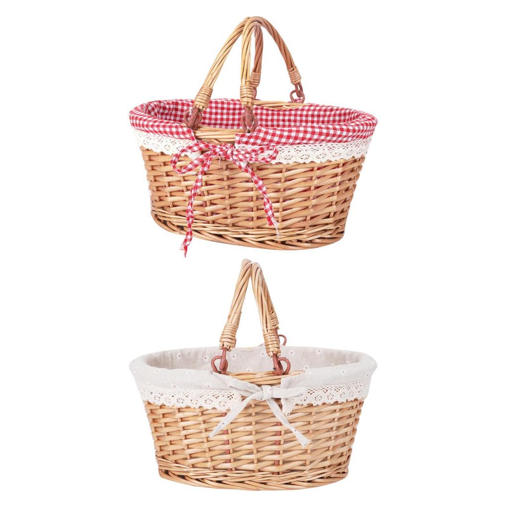 Picnic Basket with Handle Bread Basket Rattan Large Capacity Portable Wicker Basket for Garden Outdoor Camping Home Holiday