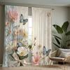 2Pcs Elegant Floral Butterfly Sheer Curtains – Lace Trim Polyester, Rod Pocket For Living Room Bedroom Study Decor
