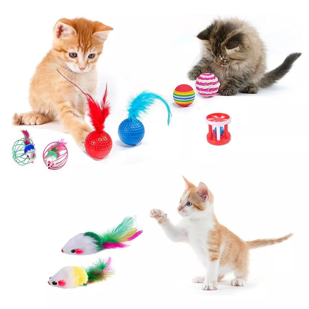 

21Pcs/Set Cat Toys Set with T-Shaped Colorful Tunnel Interactive Cat Toy Feather Mouse Crinkle Balls Type A