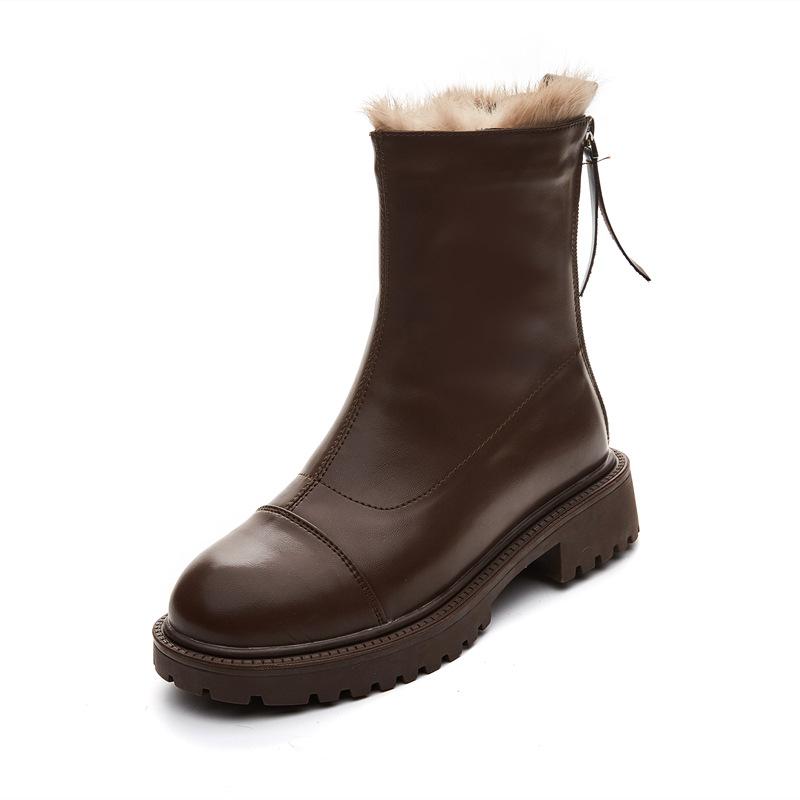 Rabbit Fur Martin Boots Women's 2025 Autumn and Winter New Thick Velvet Warm Cotton Boots Rear Zipper Thick-soled Short Boots Fashion Boots