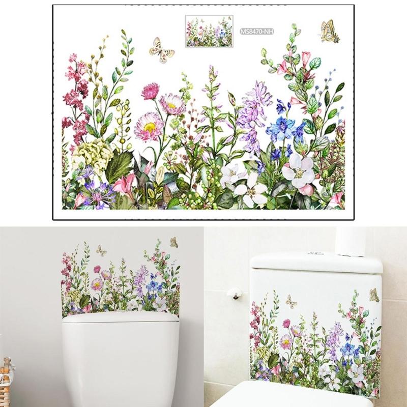 Flower&Butterfly Toilet Tank Sticker Self Adhesive Murals Stickers Bathroom Wall Sticker Flower Home Decorations Decals