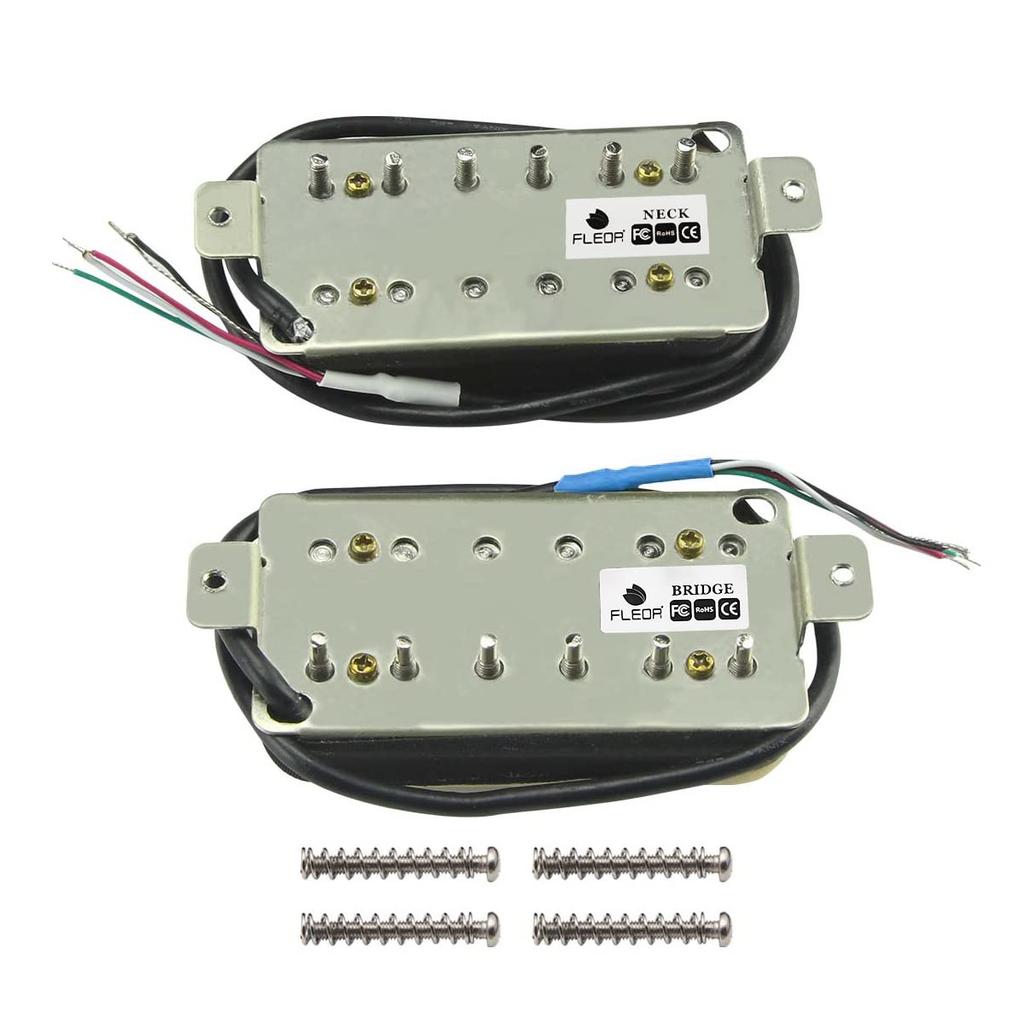 FLEOR High Output Alnico 5 Guitar Pickups, Double Coil Humbucker Pickups, Neck and Bridge Set (Cream + Black)