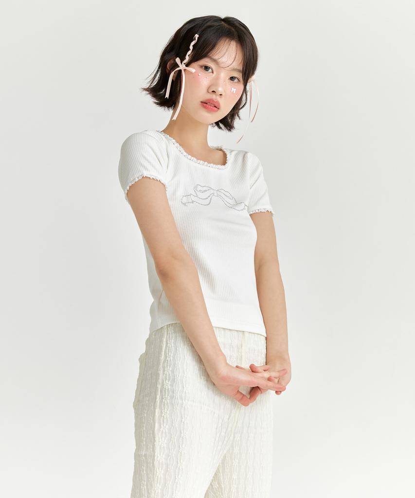 ADOREBELLE Ribbon Cubic T-Shirt - White