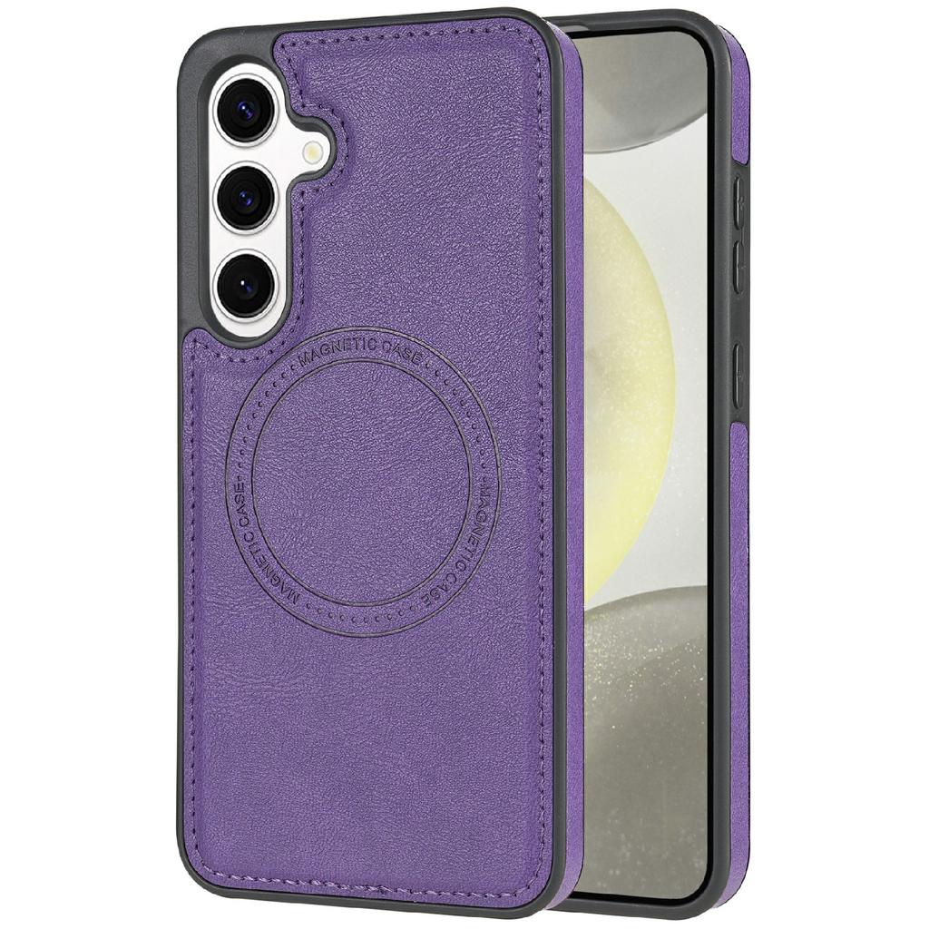 CSJ-P3 For Samsung Galaxy S24 Case Compatible with MagSafe PC+TPU+Leather Back Cover
