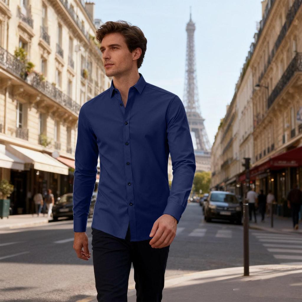 Camicia Elasticizzata Slim Fit da Uomo, Camicia Sottile da Lavoro