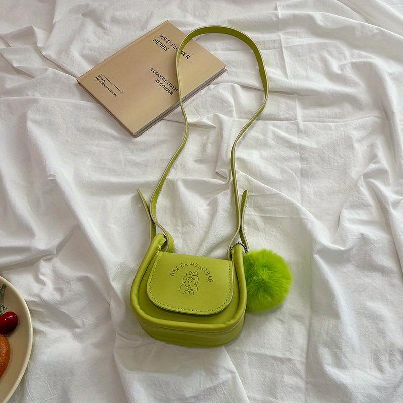 Fashiable Miniature Shoulder Bag with Adjustable Strap and Pompom Charm - PU Material,Magnetic Closure