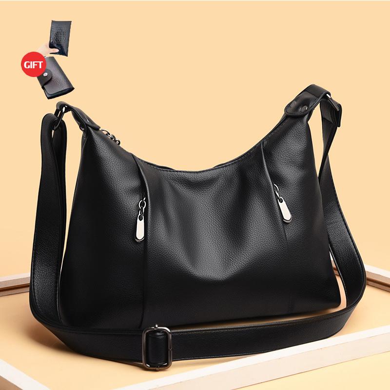 Женская сумка через плечо из мягкой кожи сумка-мессенджер бесплатный кошелек и набор для карточек 30cm10cm26cm чёрный 2763₽