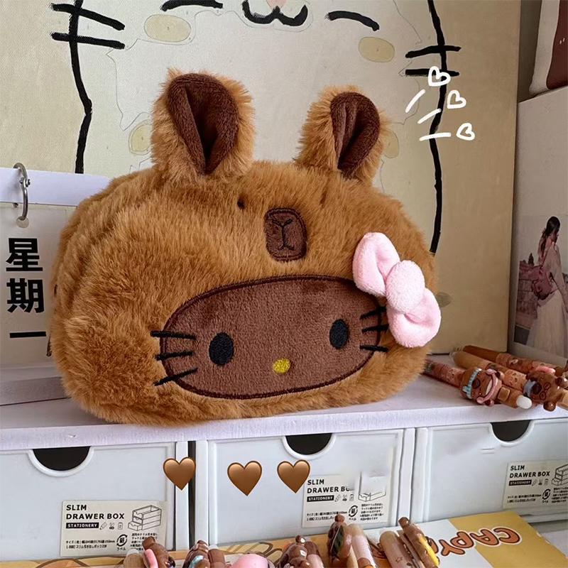 Kawaii Hello Kitty Astuccio Peluche Cartone Animato Borsa Trucco Grande Capacità Cancelleria Cosmetici Astuccio Portapenne Borsa Portaoggetti Regalo