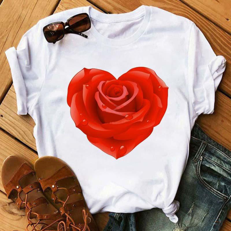 Maycaur Cute Floral Print Women T Shirt Summer Casual Short Sleeve Tshirt Ladies White Flower Tshirt