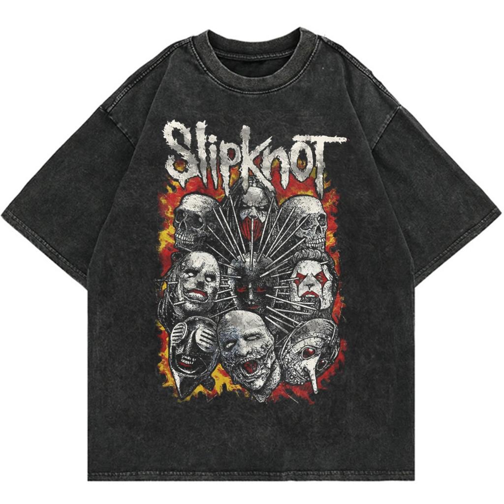 Slipknot Album Poster Graphic Print Vintage Washed TShirts Global Tour Mercah Unisex Women Harajuku Street Oversized Cotton Tees