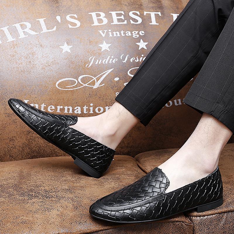 Fashion Party Men Slip on Loafers Trend Leather Shoe Male Dress Shoes Business Men British Style Outdoor Soft Sole Commute Casual Shoes