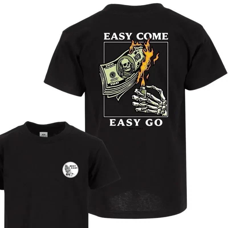 Easy Come Easy Go Skeleton Hand Money Graphic T-Shirt Streetwear Tee M