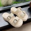 Wind fashion rhinestone belt buckle thick-soled cool slippers 2025 summer beach large size women's shoes
