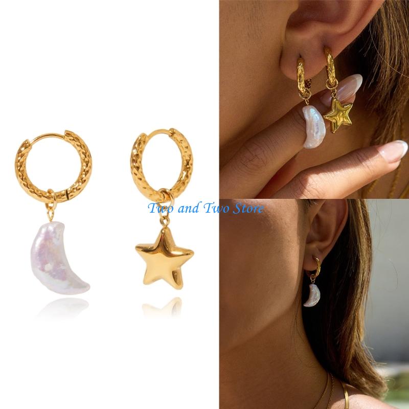 HX6F Minimalist Inspired Dangle Earrings Stainless Steel Irregular Faux Detailing Elegant Design CN