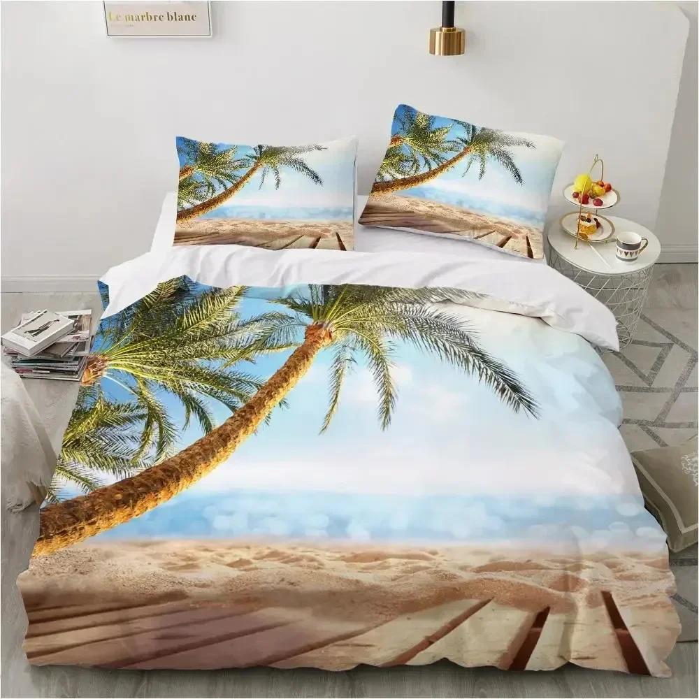 Top Ocean Duvet Cover Set King Size Polyester Tropic Ocean Style Sandy Shore And Sea With Waves Escape To Paradise Theme Bed Set