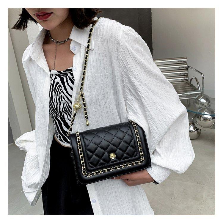 Women Solid Color Lock Buckle Small Square Crossbody Bag Leisure PU Inclined Shoulder Bags Adjustable Chain Band Strap