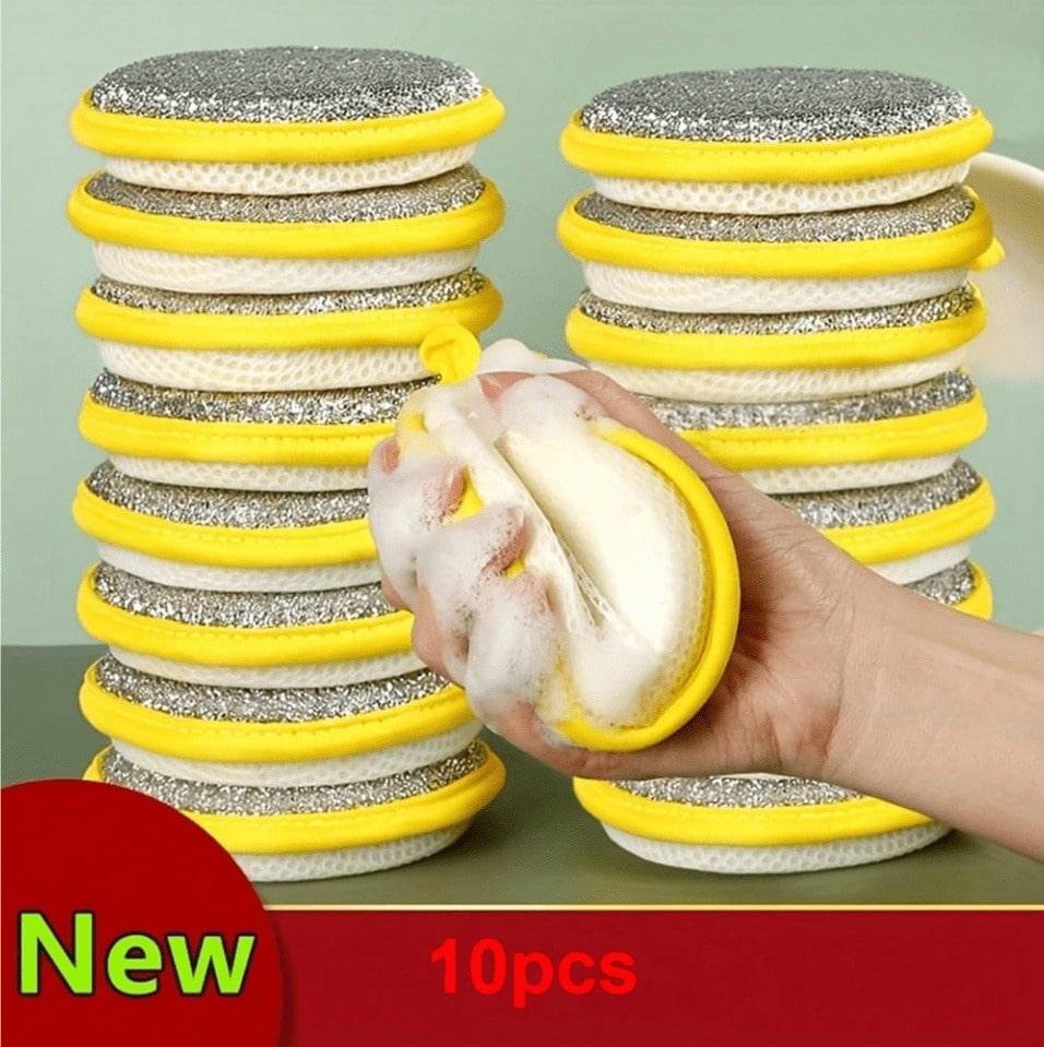 

10 Pack Double-Sided Sponge Kitchen Dishwasher Sponge Brush Yellow