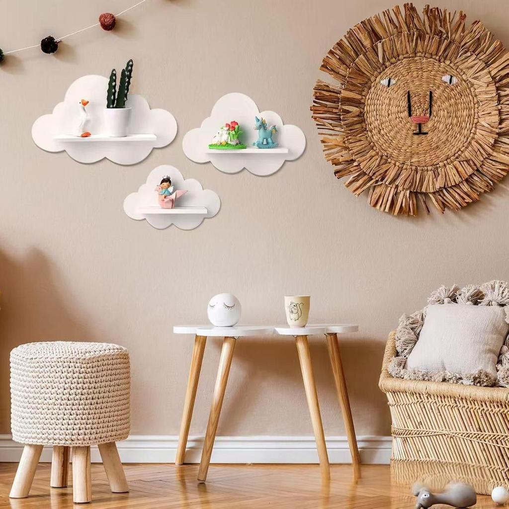 Cute Wall Shelves 3 Pieces Floating Storage Cloud-Shaped Aesthetic Room Decor Shelves For Kid's Room Nursery Kitchen Workplace