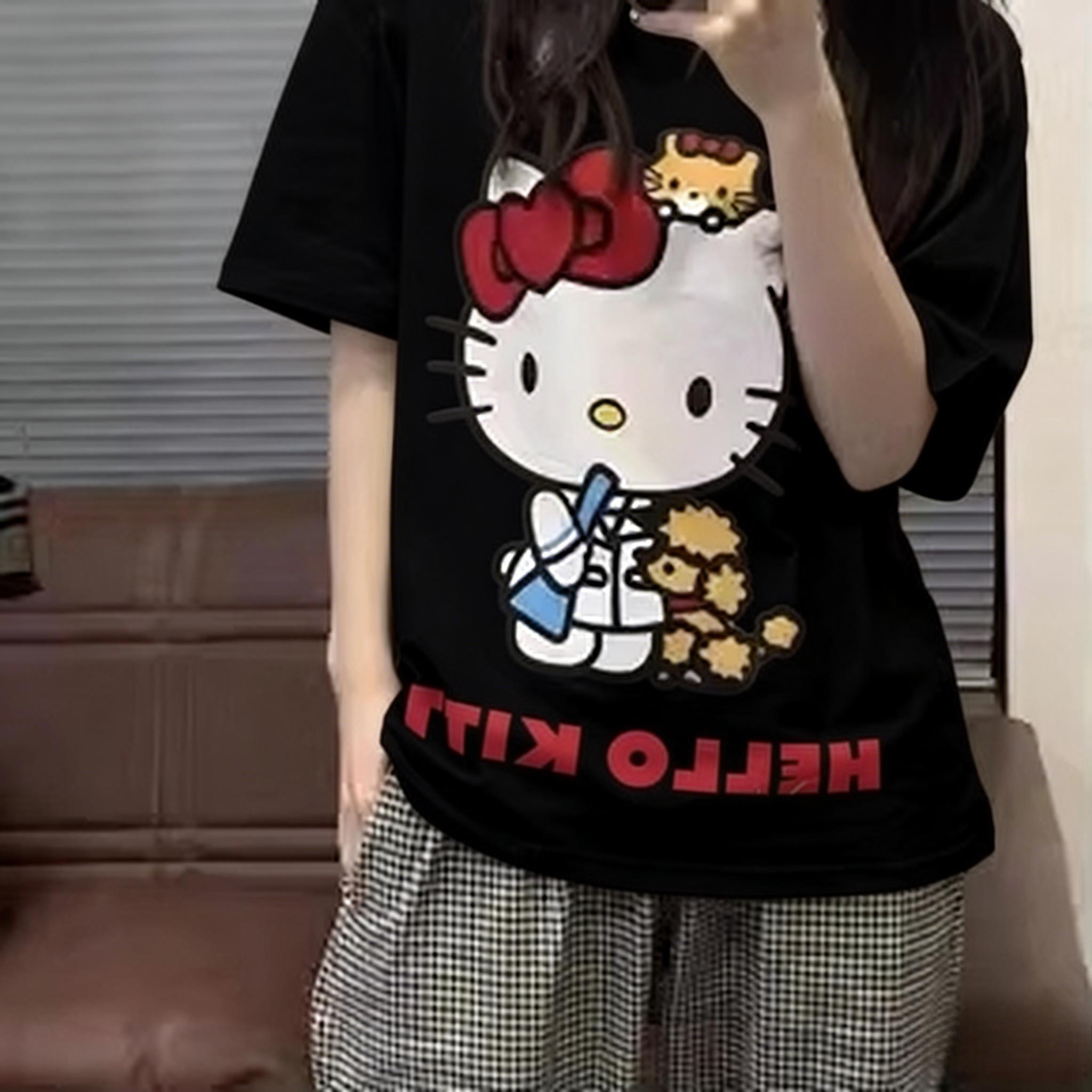 

2026 new Hello Kitty Tee soft cotton short sleeve crew neck cute print lightweight summer top for Women daily casual wear S