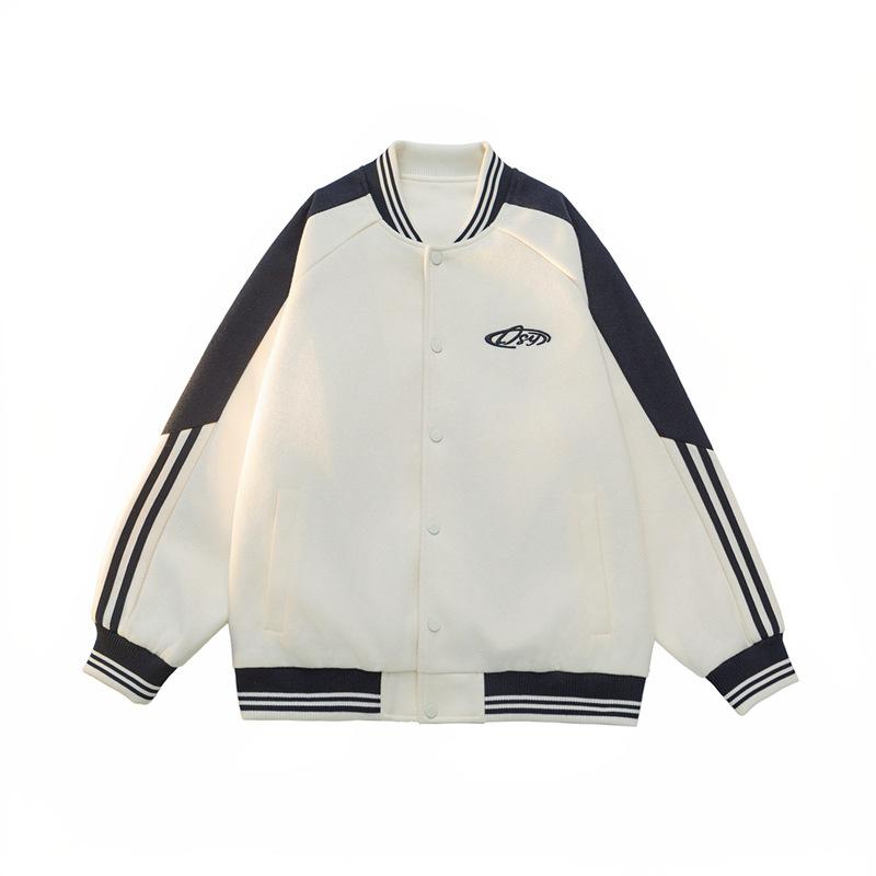 Dopamine Baseball Collar Jacket for Men and Women In The Same Style Spring and Autumn New Hong Kong Style Striped Couple Jacket