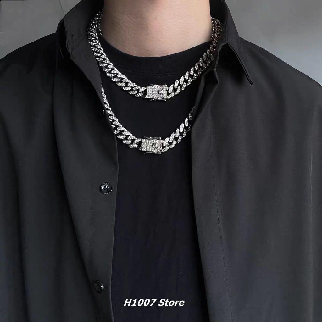 Men's Hip Hop Cuban Chain Necklace with Rhinestone Inlay