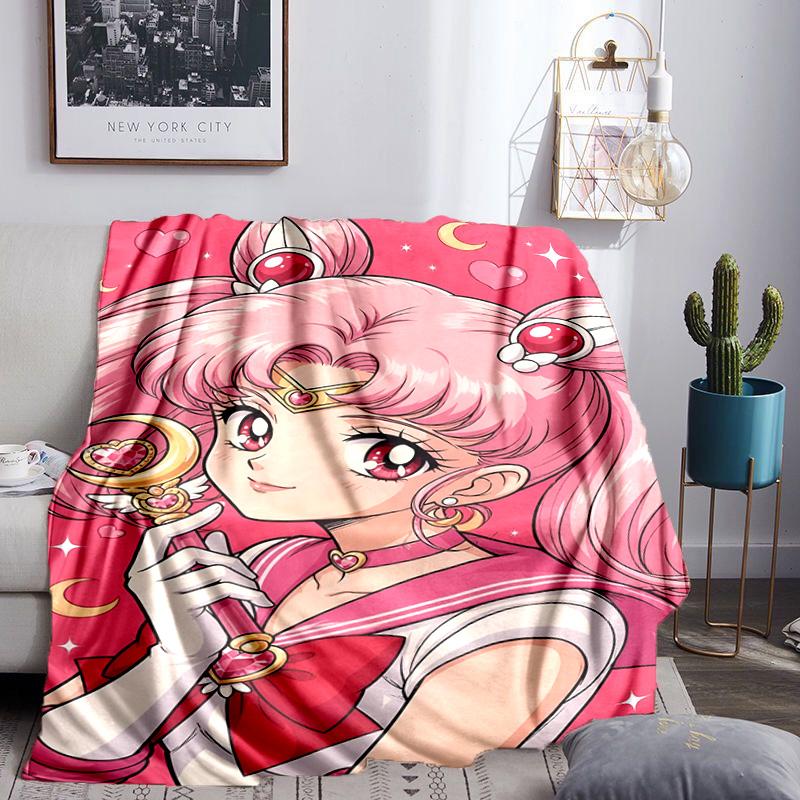 Pink Moon Puella Magi  Throws Blanket Flannel Blankets Plush for Couch Bed Gifts for Men Women Travel picnic blanket Christmas fan gifts