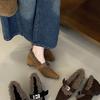 Korean version of pointed suede metal buckle with Mary Jane shoes women's autumn and winter fluffy light mouth single shoes