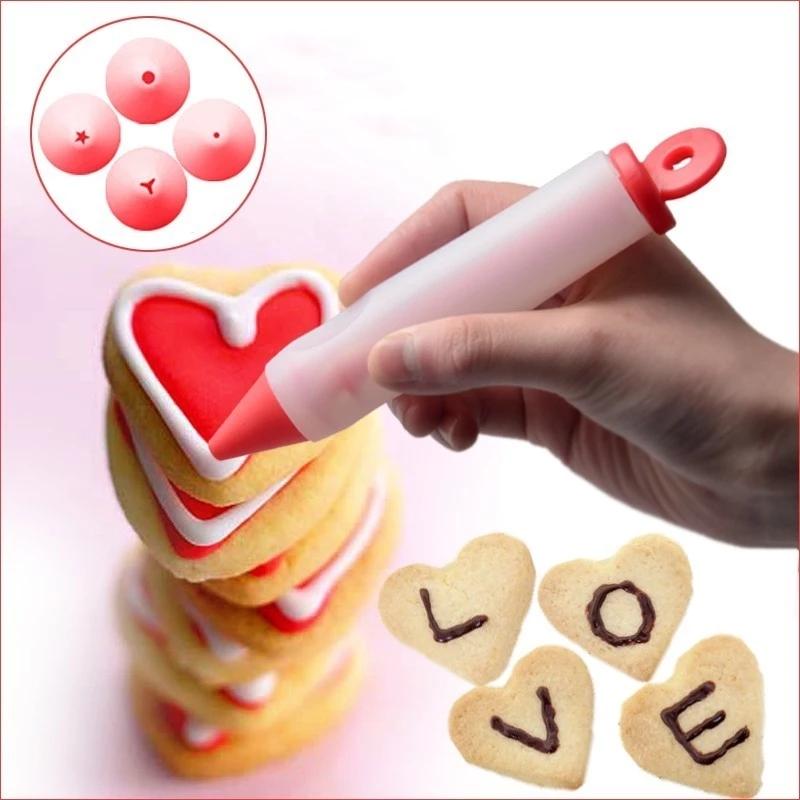 4 Nozzle Cake Decorating Flower Pen Chocolate Cream Jam Squeezed Gun Syringe Pastry Cookie Painting Writing Baking Tool Silicone