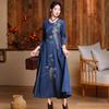 Johnature Woman Spring Chinese Style Niche Buckle Dress Fashion Embroidery Casual Vintage Cotton Long Sleeves Dress