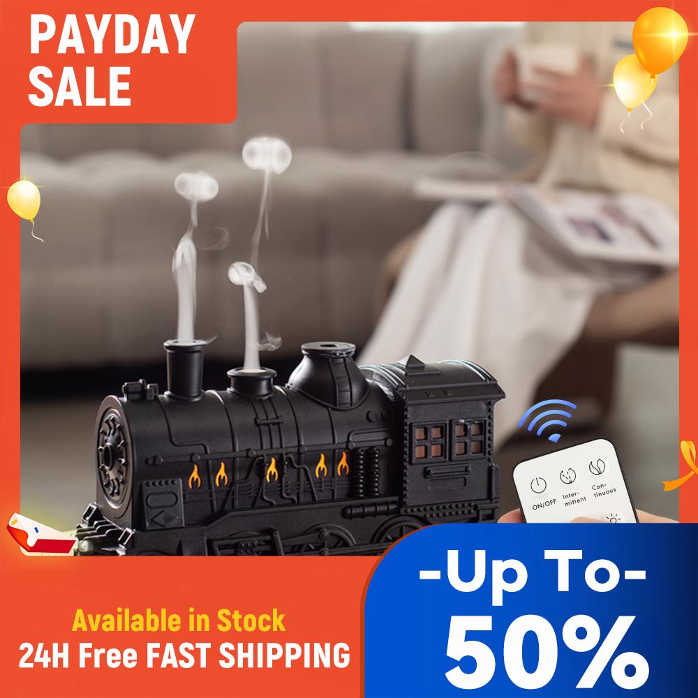 

300ML Vintage Steam Train Air Diffuser Humidifier with 2-Color LED Light/2 Mist Modes Essential Oil Diffuser for Office Bedroom China Mainland
