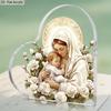 Heart-Shaped Nativity Scene Decoration - Virgin Mary & Jesus Religious Plaque with Floral Design, Acrylic Tabletop Decor for Christmas, Home, Church