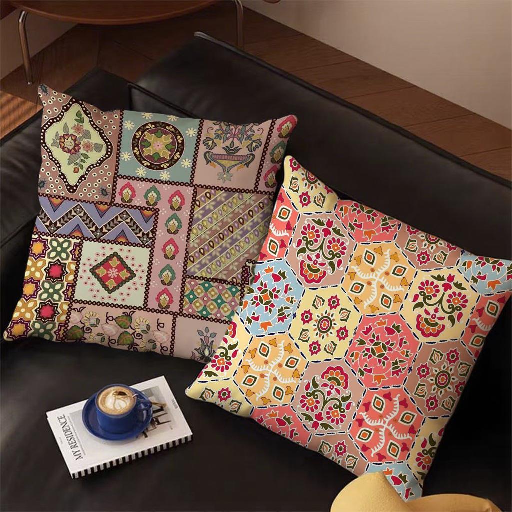 Bohemian Style Vintage Patchwork Pillow Covers Pattern Cushion Cover Suitable For Sofa Bedroom Car Pillow Cover