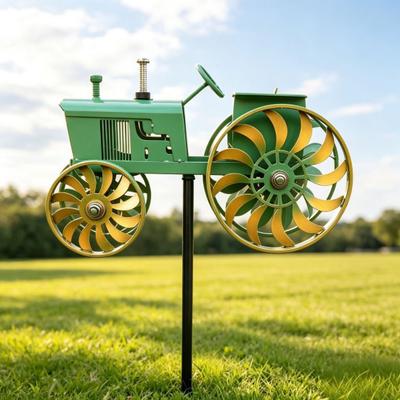Garten-Windrad Kinetischer Traktor Windskulptur mit drehenden Rädern Metall-Windmühle für Außenbereich mit Erdspieß für Blumenbeet Rasen Terrasse Hof