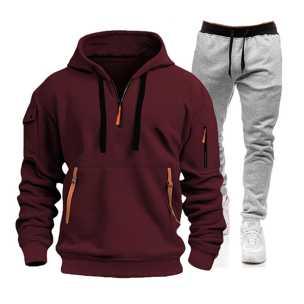 Men's 2024 Spring & Autumn Sports Zip Hoodie Sweatshirt & Sweatpants Set