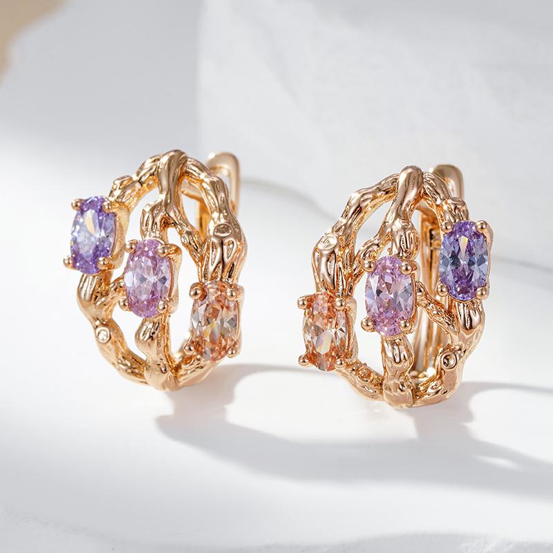 Unusual Colourful Natural Zircon Accessories  Rose Gold Color Dangle Earrings For Women Fashion Daily Vintage Jewelry