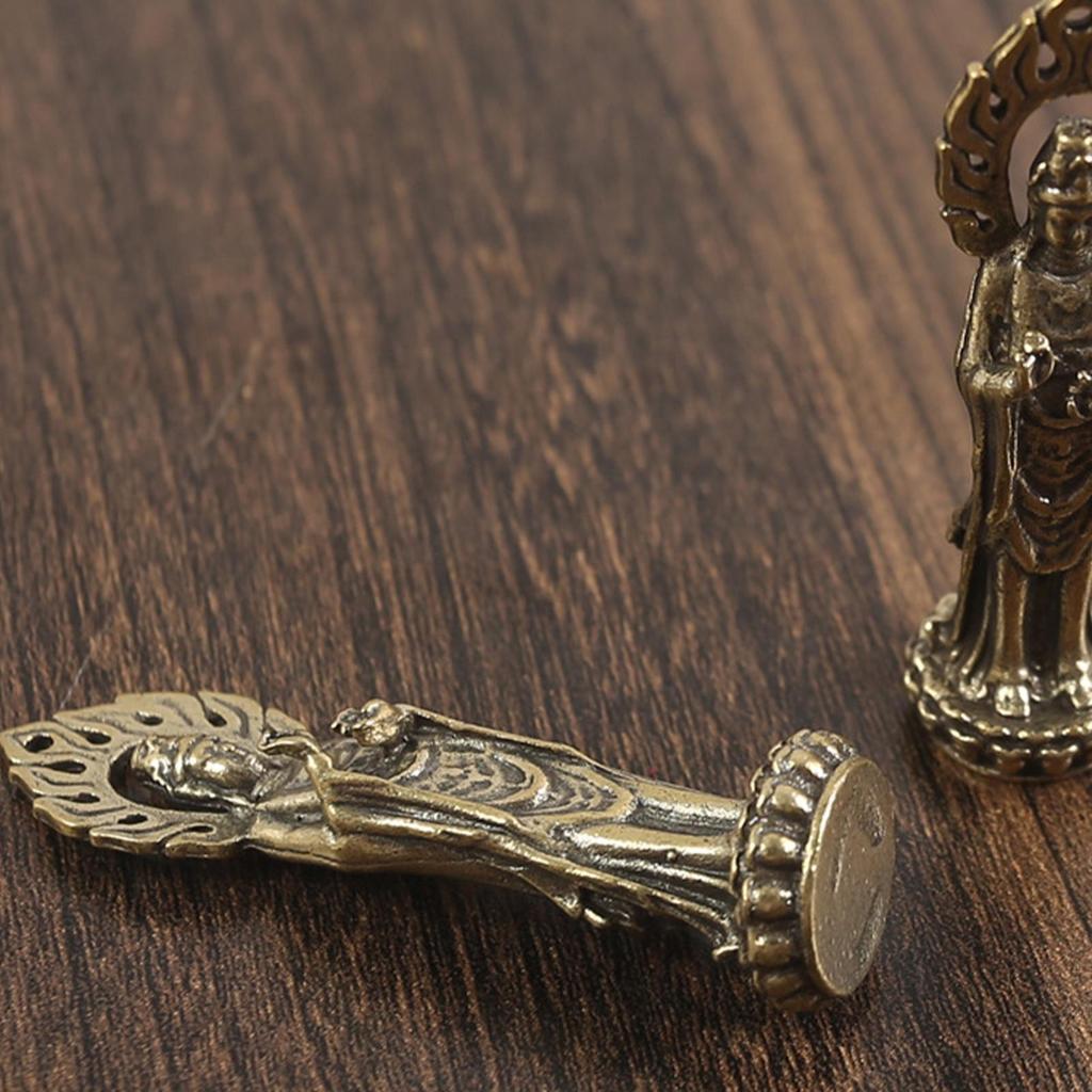 2.4In Solid Pure Brass Buddha Small Ornament Figurines Antique Copper Guanyin Sleeping Buddha Statue Desk Decorations Home Decor