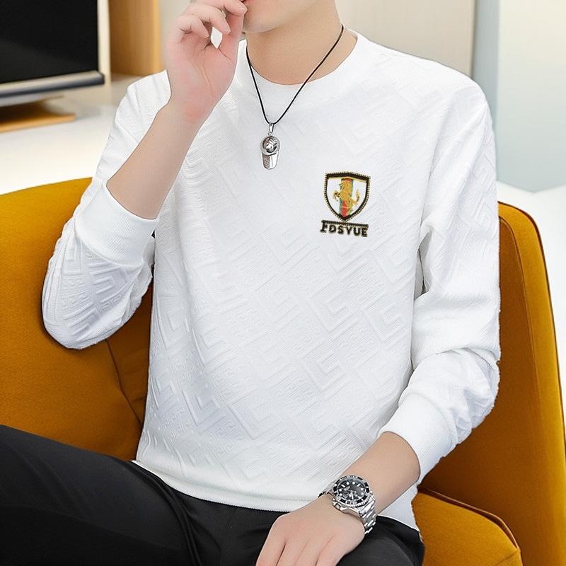 Men's Classic Jacquard Long Sleeve Hoodie – Trendy, Loose, Comfortable, Round Neck