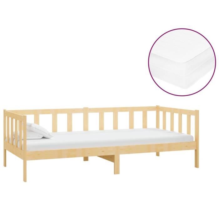 VidaXL Lit de repos avec matelas 90x200 cm Bois de pin massif 3083619