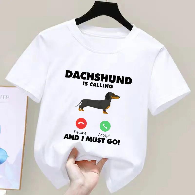 Dachshund Teckel Funny Cute Dog Animal TShirt Kid Girls Short Sleeve Summer Fashion Tshirt Casual Fashion Tee Shirt ONeck Tops