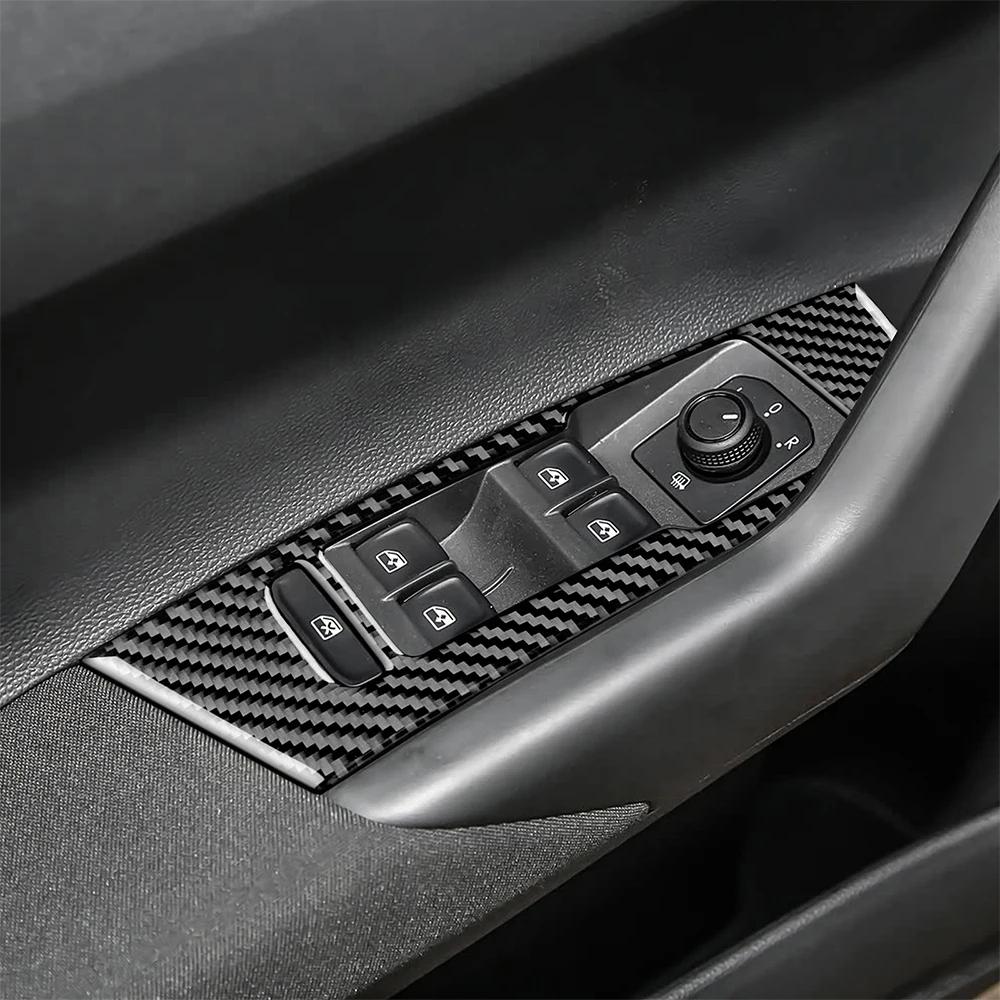 Carbon Fiber Window Switch Panel Frame Cover for Volkswagen Polo 2018-2026 LHD RHD Interior Trim