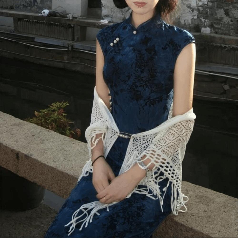 Solid Color Women's Shawls Handmade Fringes Wraps Vintage Tassel Scarf  Ladies
