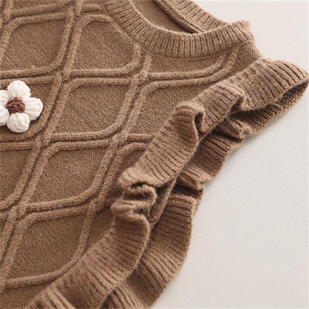 2024 3Pcs Spring Baby Girls Clothing Sets Children Knitted Vest Lace Shirt Pants  Suit Infant Floral Princess Clothes Kids Outfits