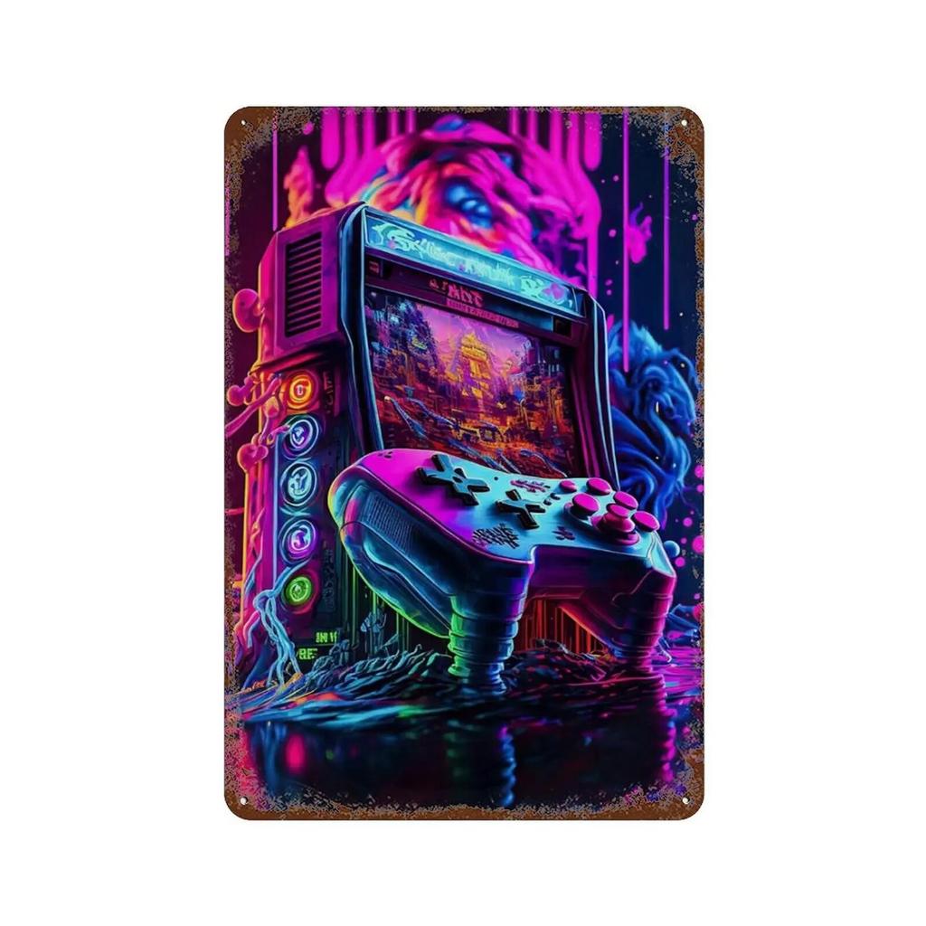 Colourful Punk Style Metal Tin Signs Game Controller Wall Art Poster Metal Signs Prints Gaming Aesthetics Picture for Living