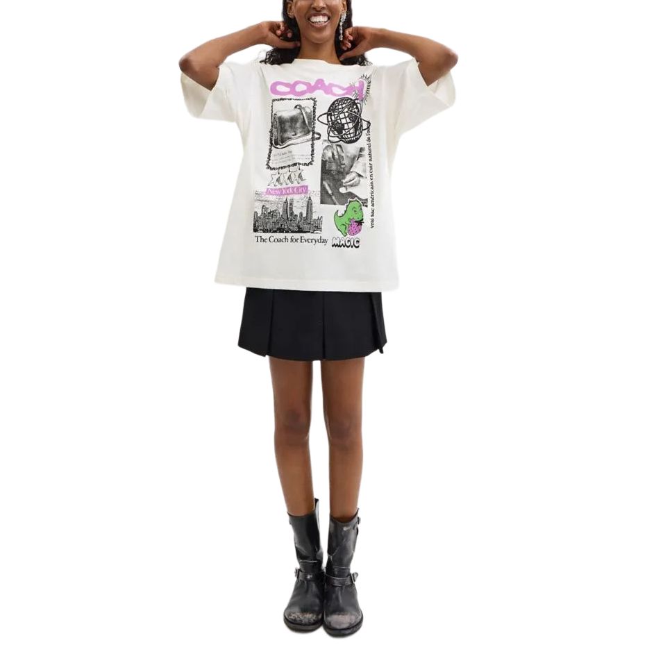 Coach FW24 Cotton Printed Short Sleeve T-Shirt Unisex Tops White CX235-WHT